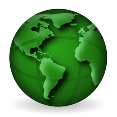 A green globe with the world in it.